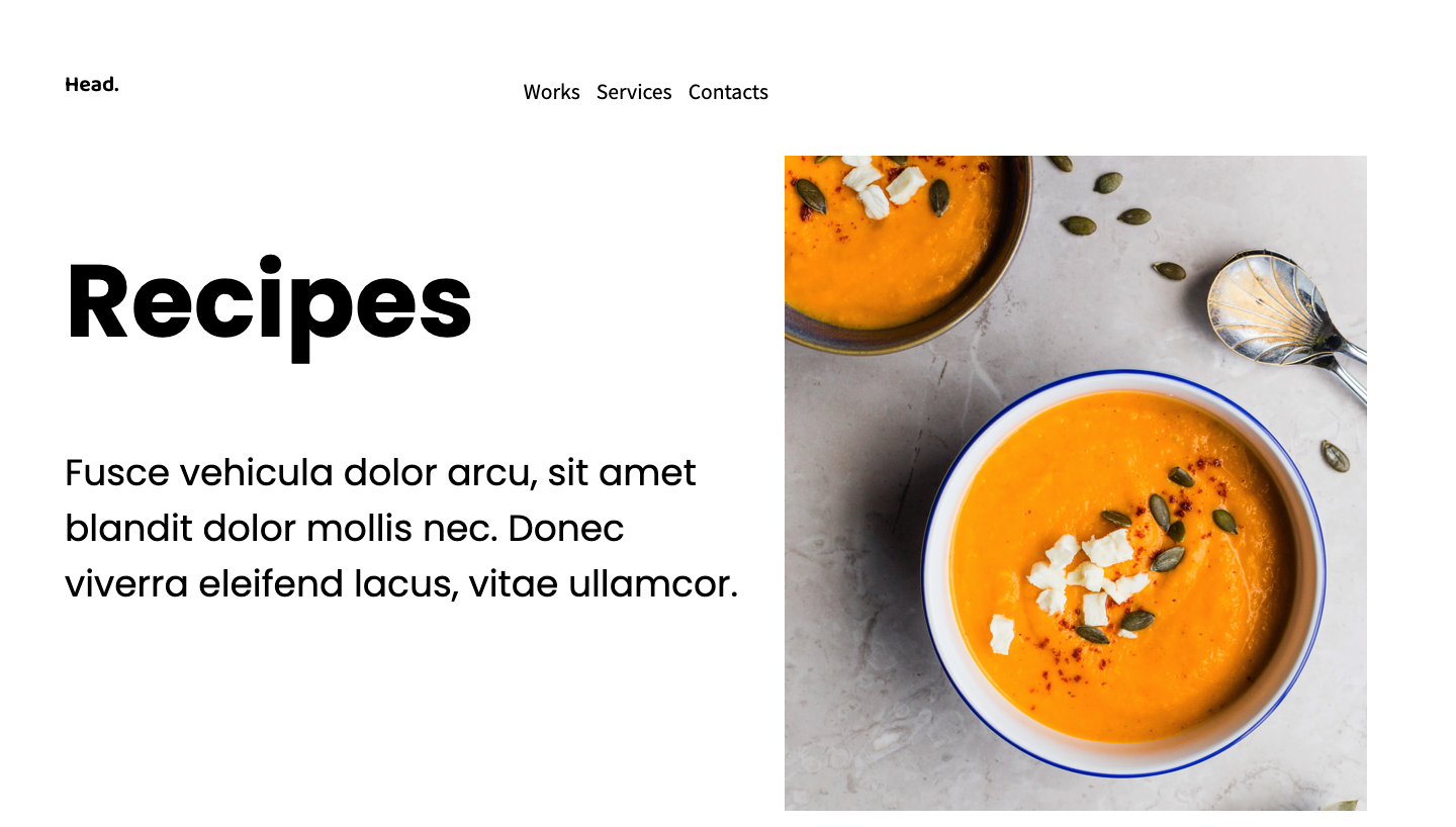 Landing page for a pumpkin soup recipe